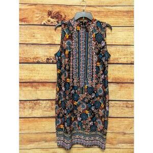 Melissa Paige Multicolor Mixed Media Print High Neck Sleeveless Midi Dress NEW